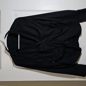 Express Rouched Pullover V-Neck Blouse Shirt Side Zip Top Black Size L